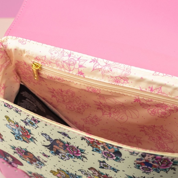 Disney Princess Floral Tattoo Pattern Crossbody Bag by Loungefly - Picture 5 of 6